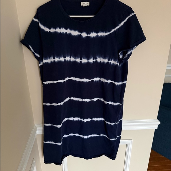 J. Crew Women’s Size XL Blue and White Tie-Dye Stripe Shirt Dress Summer Boho - Picture 2 of 8